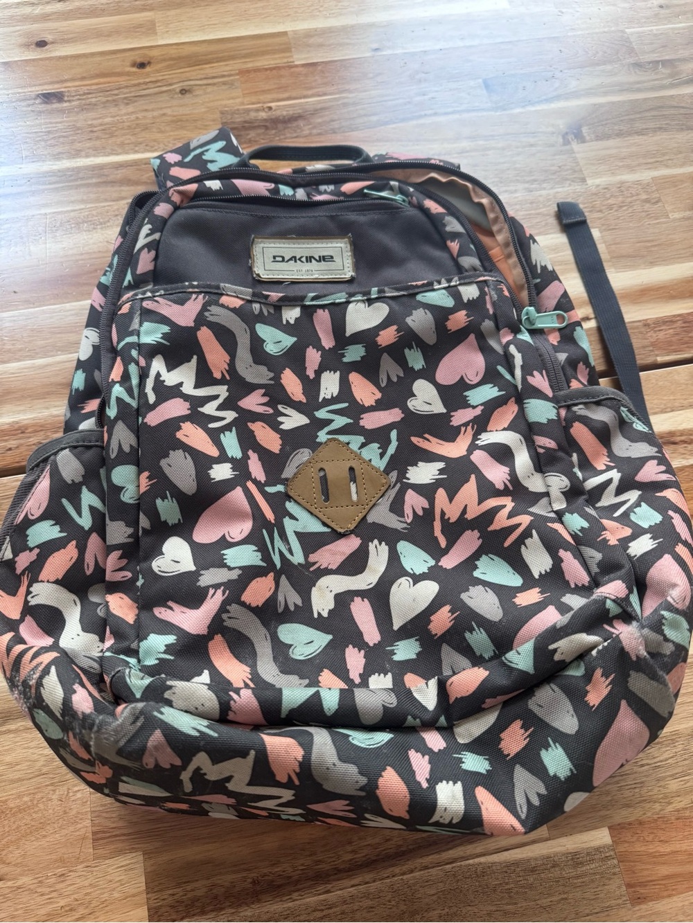 Dakine Women's Abstract Heart Print Backpack in Brown, Pink & Mint